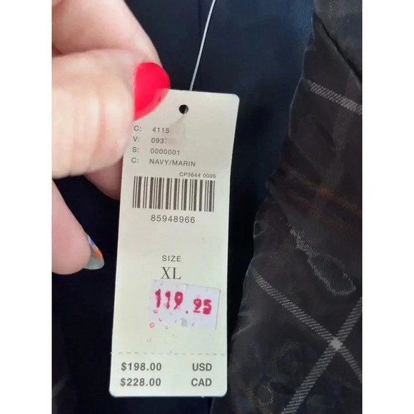 NWT By Anthropologie Women's Navy Plaid Pattern Tulle Overlay Blazer Size XL - Picture 5 of 7